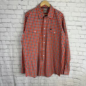 Cinch Plaid Long Sleeve Button Down Western Dress Shirt Men 2XL Orange Blue XXL
